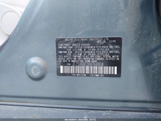 45829474 :رقم المزاد ، JF2SH6BC0AH764804 vin ، 2010 Subaru Forester 2.5x مزاد بيع