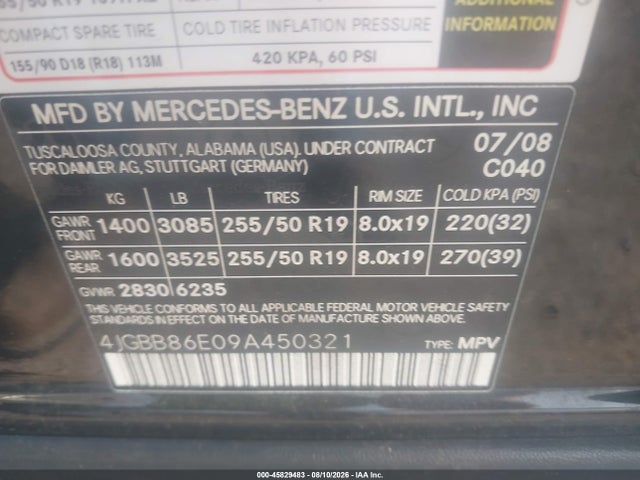 2009 Mercedes-benz Ml 350 4matic მანქანა იყიდება აუქციონზე, vin: 4JGBB86E09A450321, აუქციონის ნომერი: 45829483