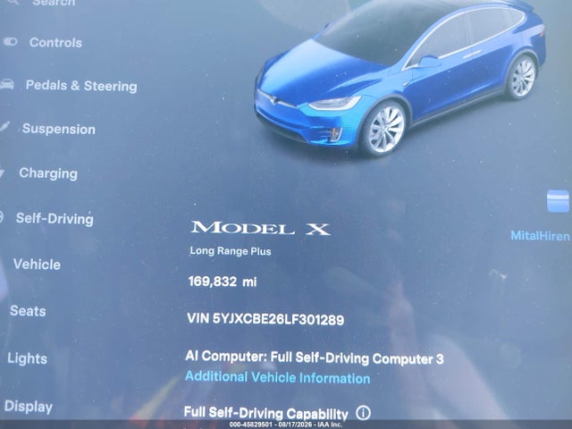 5YJXCBE26LF301289 Tesla Model X Long Range Dual Motor All-wheel Drive/long Range Plus Dual Motor All-wheel Drive