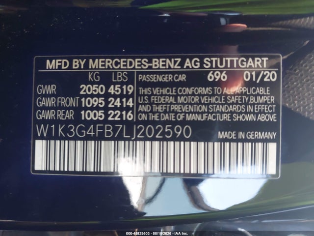 Продаж на аукціоні авто 2020 Mercedes-benz A 220 4matic, vin: W1K3G4FB7LJ202590, номер лоту: 45829503