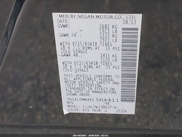 Продажа на аукционе авто 2014 Infiniti Qx60, vin: 5N1AL0MN4EC504411, номер лота: 45829507