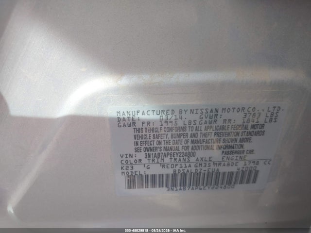 3N1AB7AP6EY224800 Nissan SENTRA SV