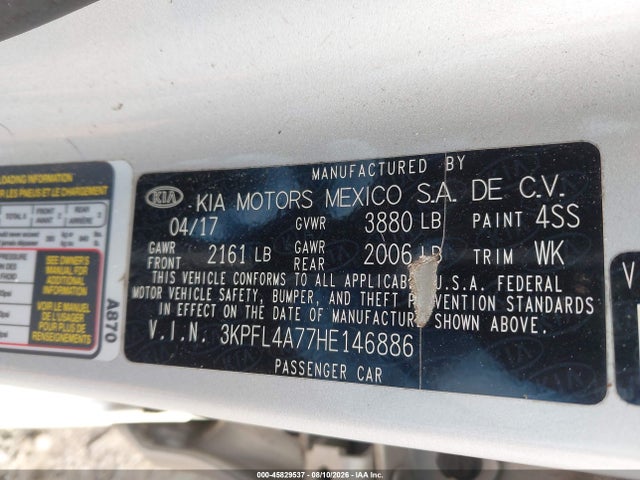 45829537 :رقم المزاد ، 3KPFL4A77HE146886 vin ، 2017 Kia Forte Lx مزاد بيع