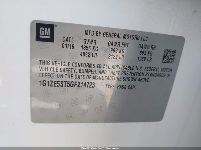 Продажа на аукционе авто 2016 Chevrolet Malibu 1lt, vin: 1G1ZE5ST5GF214723, номер лота: 45829540