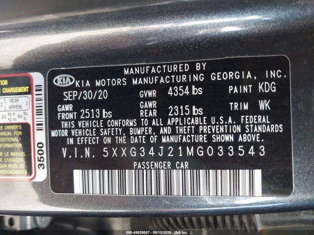 KIA K5 EX 2021 5XXG34J21MG033543 Image 9