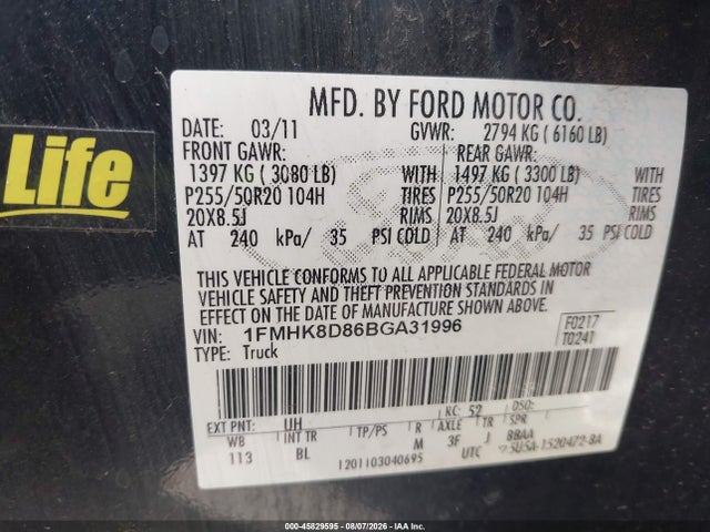 Aukcja sprzedaży 2011 Ford Explorer Xlt, vin: 1FMHK8D86BGA31996, numer aukcji: 45829595