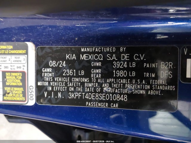Aukcja sprzedaży 2025 Kia K4 Lxs, vin: 3KPFT4DE8SE010848, numer aukcji: 45829597