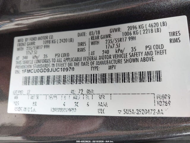 Ford ESCAPE SE 2018 1FMCU0GD9JUC10970 Image 9
