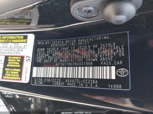 Продаж на аукціоні авто 2022 Toyota Camry Se Nightshade Special Awd, vin: 4T1G11BKXNU047998, номер лоту: 45829641