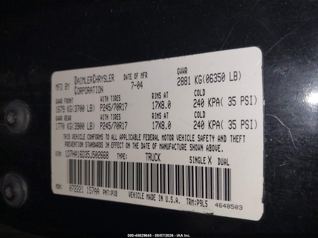 Продаж на аукціоні авто 2005 Dodge Ram 1500 St, vin: 1D7HA16D35J502668, номер лоту: 45829645