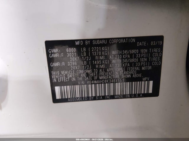 Subaru Ascent Premium 2019 4S4WMAHD8K3464551 Image 9