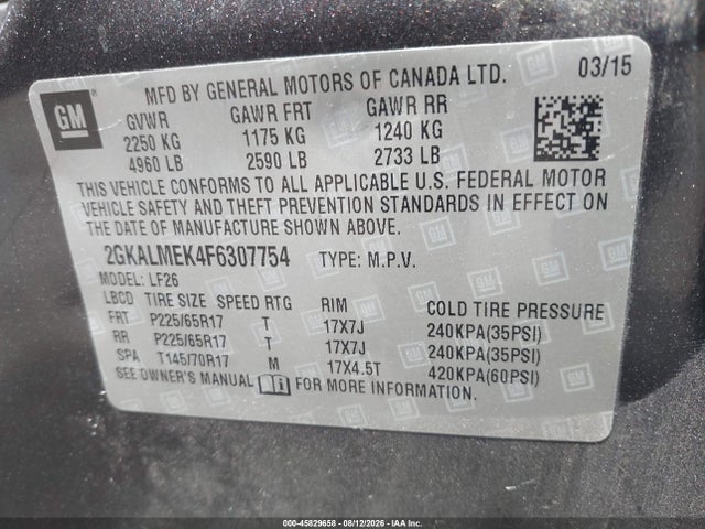 GMC Terrain Sle-1 2015 2GKALMEK4F6307754 Image 9