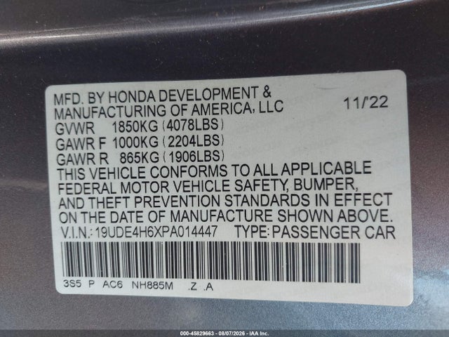 45829663 :رقم المزاد ، 19UDE4H6XPA014447 vin ، 2023 Acura Integra A-spec Technology مزاد بيع