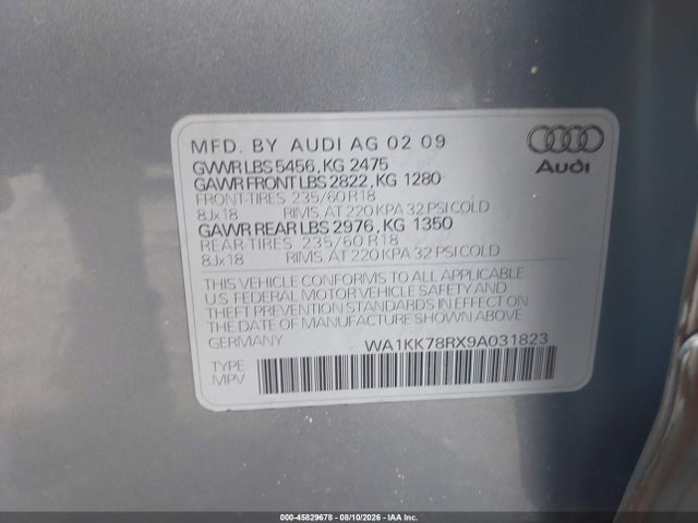 Aukcja sprzedaży 2009 Audi Q5 3.2 Premium, vin: WA1KK78RX9A031823, numer aukcji: 45829678