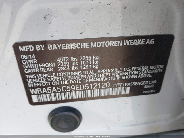 2014 Bmw 528i მანქანა იყიდება აუქციონზე, vin: WBA5A5C59ED512120, აუქციონის ნომერი: 45829712