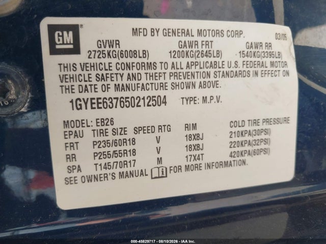 Aukcja sprzedaży 2005 Cadillac Srx V6, vin: 1GYEE637650212504, numer aukcji: 45829717