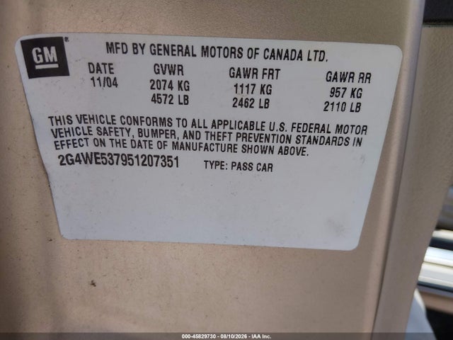 2005 Buick Lacrosse Cxs მანქანა იყიდება აუქციონზე, vin: 2G4WE537951207351, აუქციონის ნომერი: 45829730