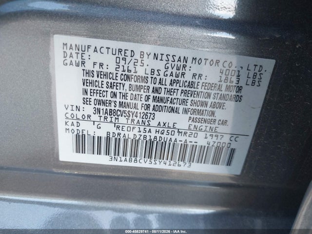 Продаж на аукціоні авто 2025 Nissan Sentra Sv, vin: 3N1AB8CV5SY412673, номер лоту: 45829741