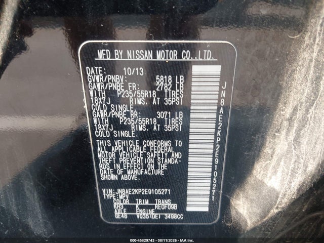 Auction sale of the 2014 Nissan Quest Le, vin: JN8AE2KP2E9105271, lot number: 45829743