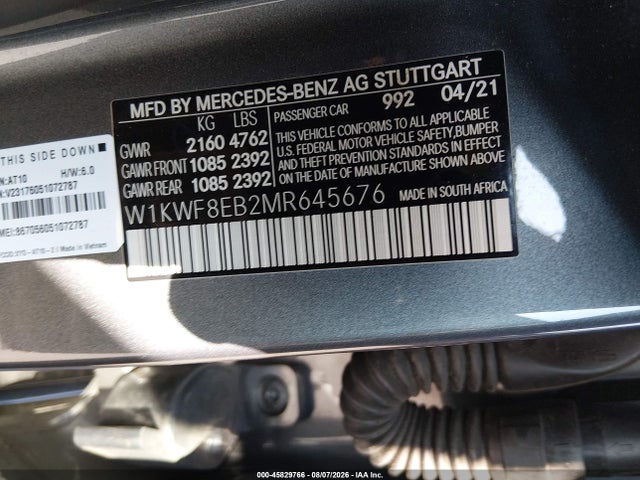 Aukcja sprzedaży 2021 Mercedes-benz C 300 4matic, vin: W1KWF8EB2MR645676, numer aukcji: 45829766