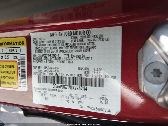 Продажа на аукционе авто 2017 Ford Fusion S, vin: 3FA6P0G72HR226244, номер лота: 45829775