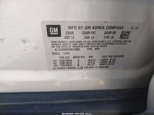Chevrolet Trax Awd Ls 2022 KL7CJNSM6NB515830 Image 9