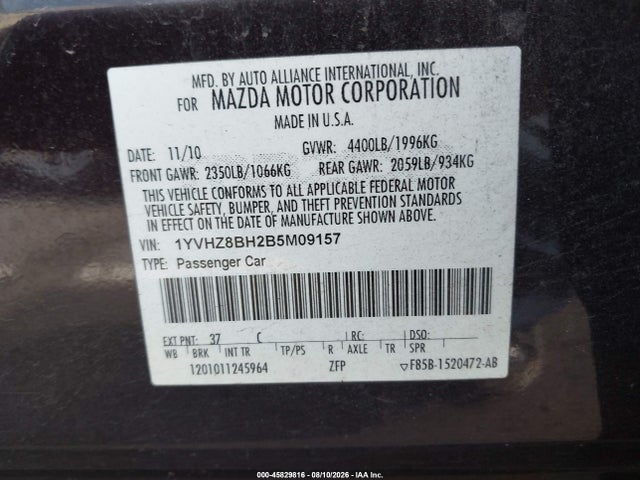 Продаж на аукціоні авто 2011 Mazda Mazda6 I Sport, vin: 1YVHZ8BH2B5M09157, номер лоту: 45829816