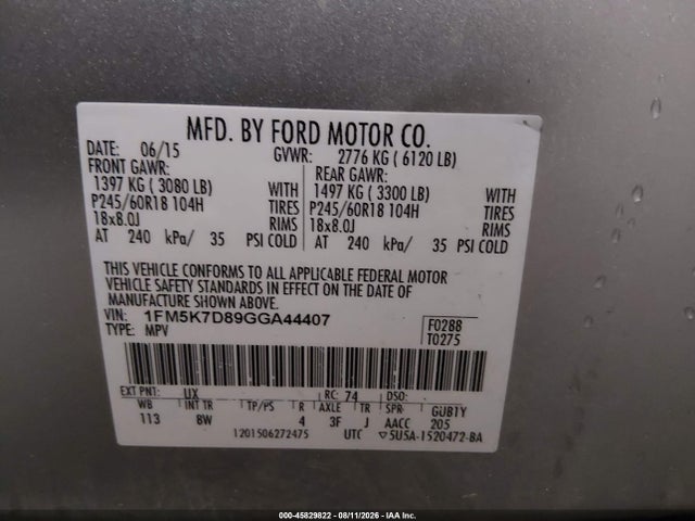 Продаж на аукціоні авто 2016 Ford Explorer Xlt, vin: 1FM5K7D89GGA44407, номер лоту: 45829822