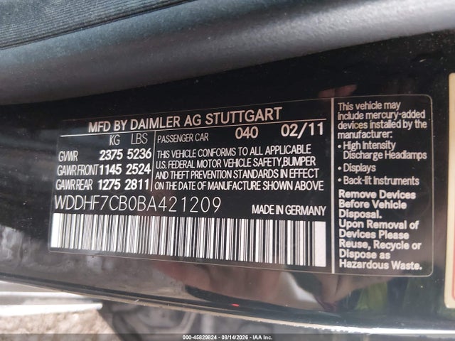 Продаж на аукціоні авто 2011 Mercedes-benz E 550, vin: WDDHF7CB0BA421209, номер лоту: 45829824