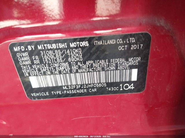 45829826 :رقم المزاد ، ML32F3FJ2JHF05605 vin ، 2018 Mitsubishi Mirage G4 Es مزاد بيع