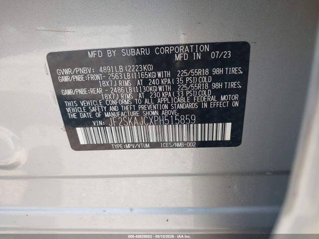 Продаж на аукціоні авто 2023 Subaru Forester Sport, vin: JF2SKAJCXPH515859, номер лоту: 45829852