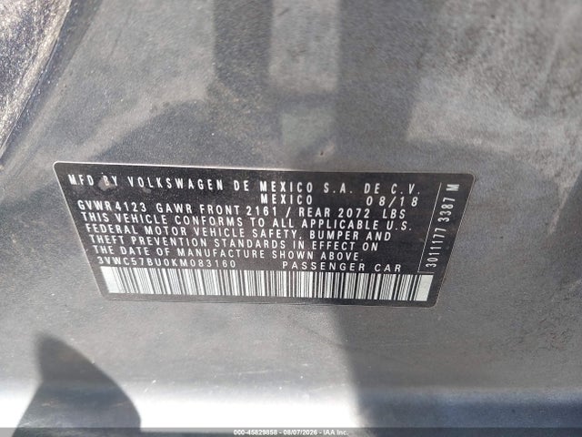 Продажа на аукционе авто 2019 Volkswagen Jetta 1.4t R-line/1.4t S/1.4t Se, vin: 3VWC57BU0KM083160, номер лота: 45829858