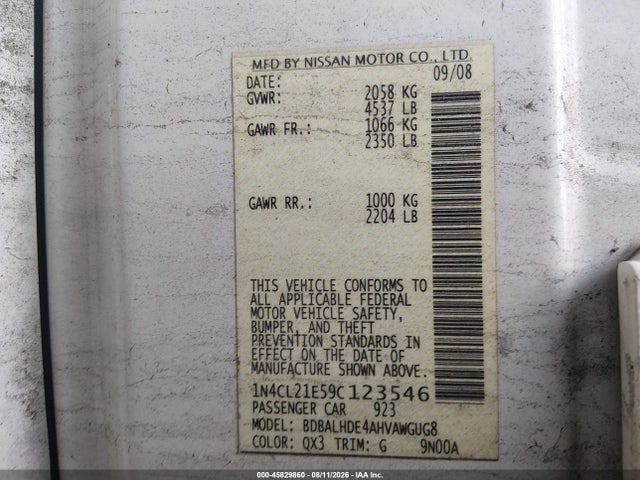 45829860 :رقم المزاد ، 1N4CL21E59C123546 vin ، 2009 Nissan Altima Hybrid مزاد بيع