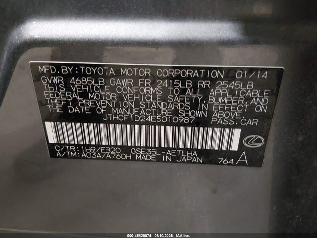 45829874 :رقم المزاد ، JTHCF1D24E5010987 vin ، 2014 Lexus Is 250 مزاد بيع