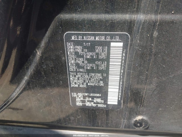 Продаж на аукціоні авто 2018 Nissan Armada Platinum, vin: JN8AY2NF1J9330964, номер лоту: 45829910