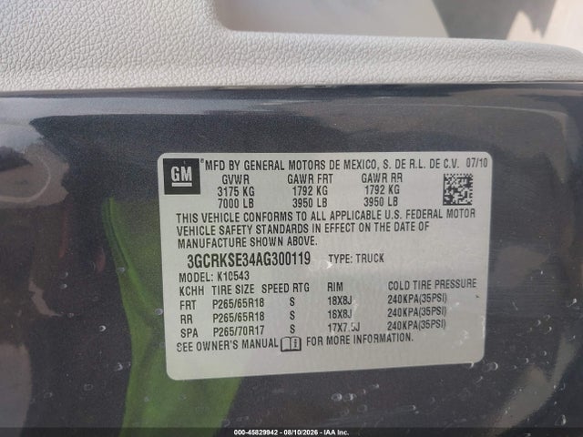 45829942 :رقم المزاد ، 3GCRKSE34AG300119 vin ، 2010 Chevrolet Silverado 1500 Lt مزاد بيع