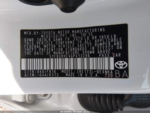 Toyota COROLLA LE 2016 5YFBURHE4GP413296 Image 9
