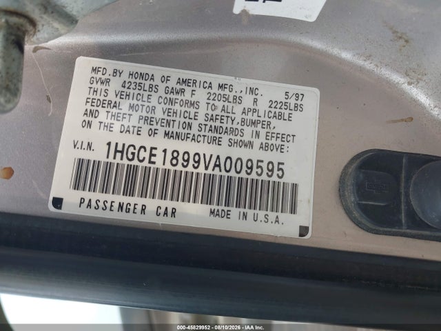 Продаж на аукціоні авто 1997 Honda Accord Ex, vin: 1HGCE1899VA009595, номер лоту: 45829952