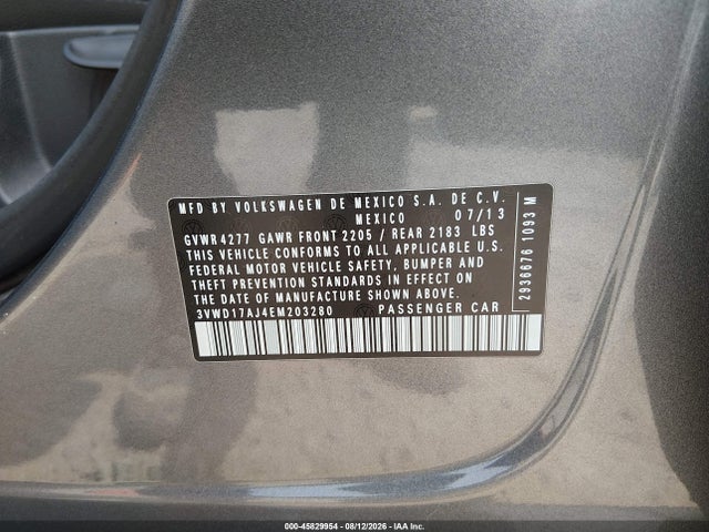 2014 Volkswagen Jetta 1.8t Se მანქანა იყიდება აუქციონზე, vin: 3VWD17AJ4EM203280, აუქციონის ნომერი: 45829954