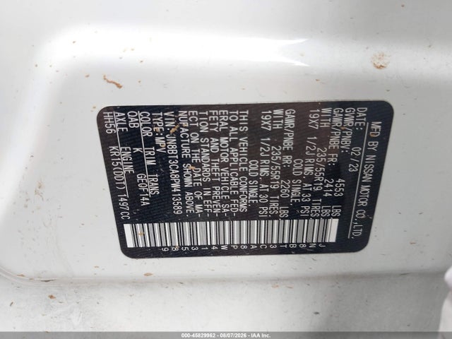 45829962 :رقم المزاد ، JN8BT3CA8PW413589 vin ، 2023 Nissan Rogue Sl Fwd مزاد بيع
