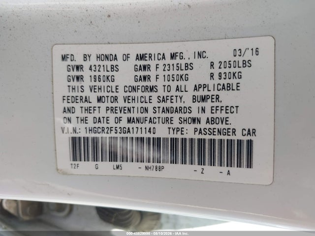 1HGCR2F53GA171140 Honda Accord Sport