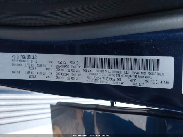 Продаж на аукціоні авто 2020 Ram 1500 Laramie Longhorn  4x4 5'7 Box, vin: 1C6SRFKT7LN232456, номер лоту: 45830023