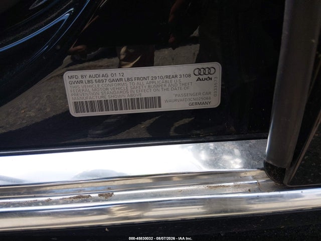2012 Audi A8 L L 4.2 (tiptronic) (no Longer Orderable) მანქანა იყიდება აუქციონზე, vin: WAURVAFD3CN025066, აუქციონის ნომერი: 45830032