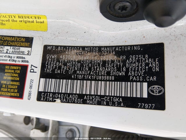 2015 Toyota Camry Xle მანქანა იყიდება აუქციონზე, vin: 4T1BF1FK1FU899888, აუქციონის ნომერი: 45830062
