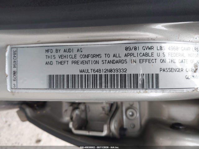 Продаж на аукціоні авто 2002 Audi A6 3.0 Quattro, vin: WAULT64B12N039332, номер лоту: 45830082