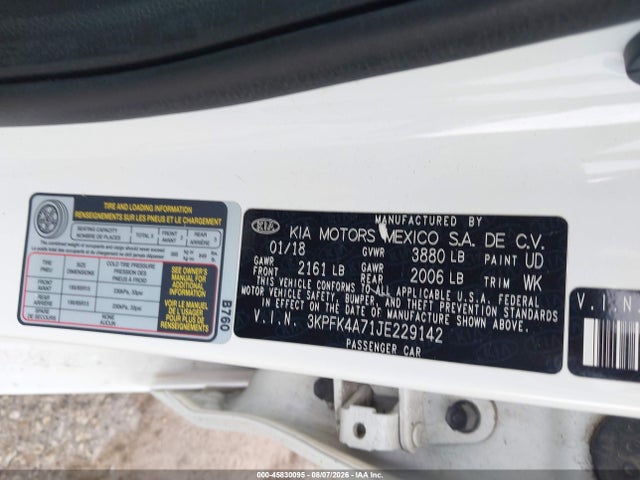 45830095 :رقم المزاد ، 3KPFK4A71JE229142 vin ، 2018 Kia Forte Lx مزاد بيع