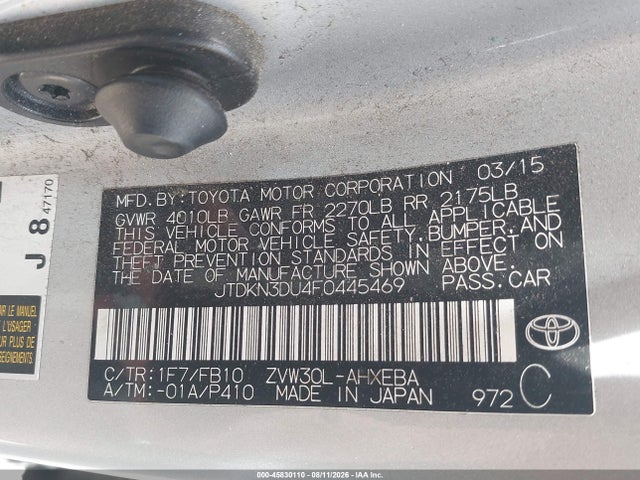 Toyota Prius Two 2015 JTDKN3DU4F0445469 Image 9