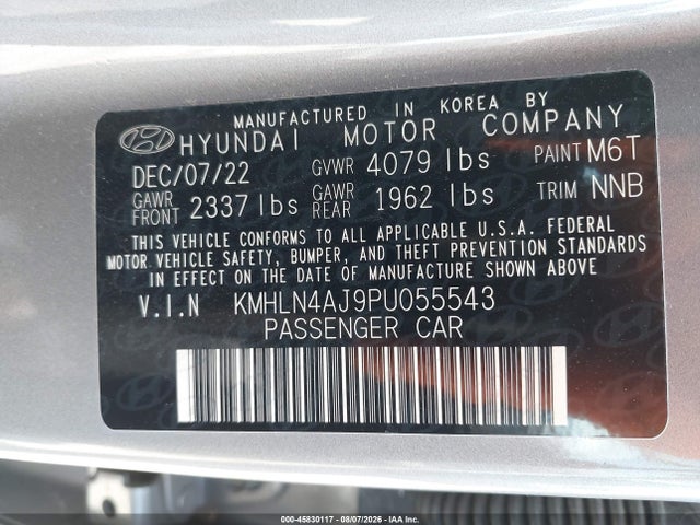 2023 Hyundai Elantra Hybrid Limited მანქანა იყიდება აუქციონზე, vin: KMHLN4AJ9PU055543, აუქციონის ნომერი: 45830117
