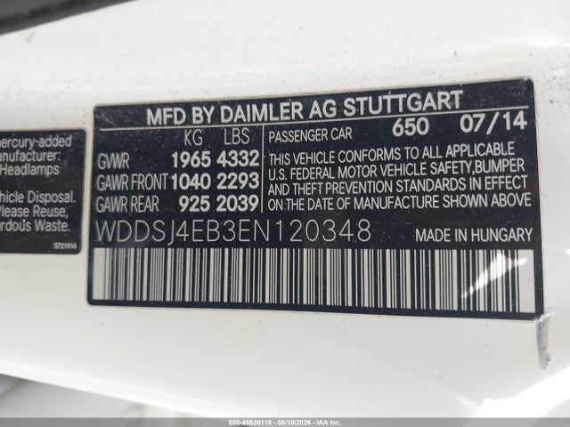 Auction sale of the 2014 Mercedes-benz Cla 250, vin: WDDSJ4EB3EN120348, lot number: 45830118
