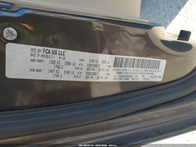 2016 Dodge Grand Caravan Sxt მანქანა იყიდება აუქციონზე, vin: 2C4RDGCG9GR353222, აუქციონის ნომერი: 45830119